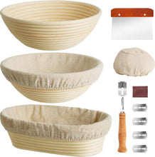 Load image into Gallery viewer, Artisan Bread Making Set: Rattan Proofing Baskets and Metal Scraper Included