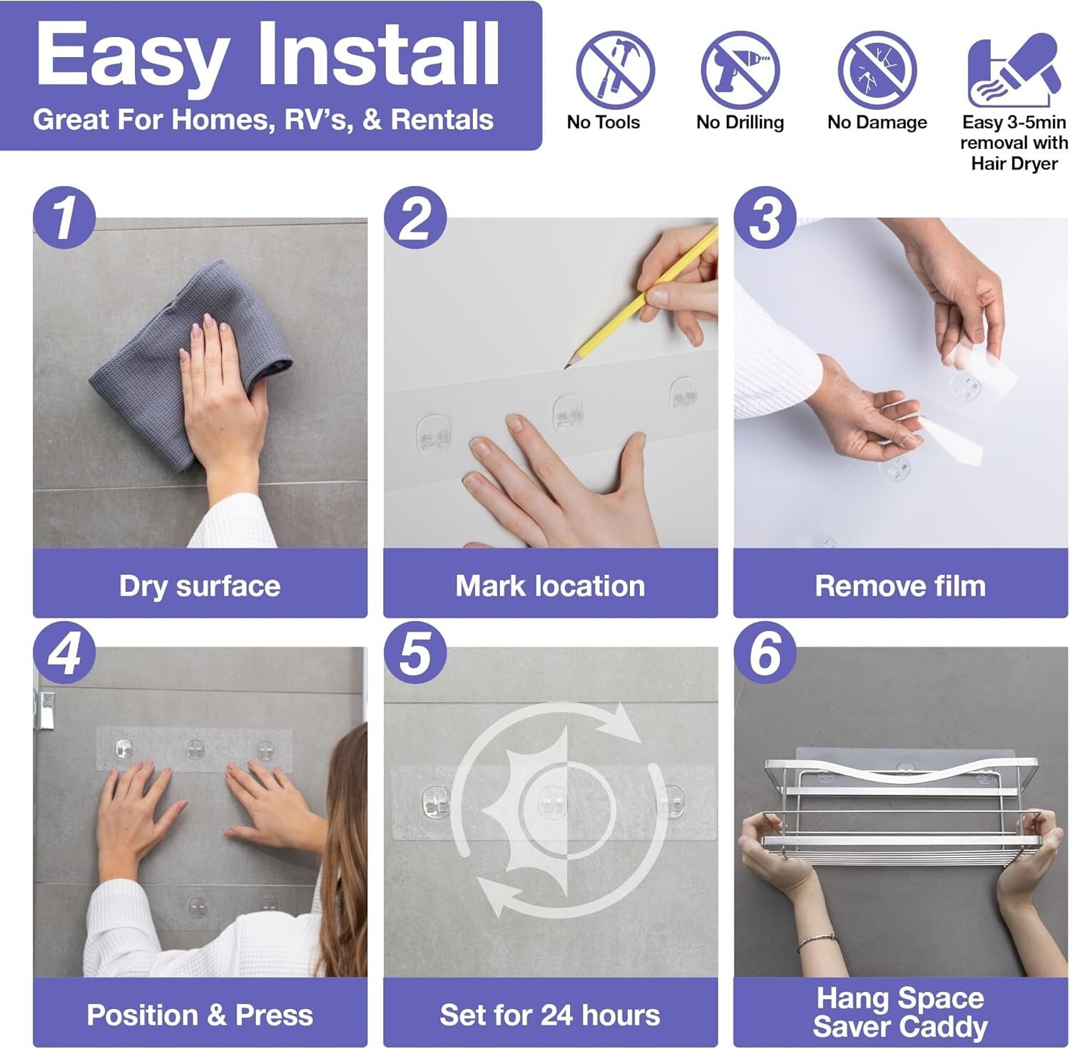 304 Rustproof Shower Caddy & Soap Holder - Adhesive Wall Mount Double Baskets