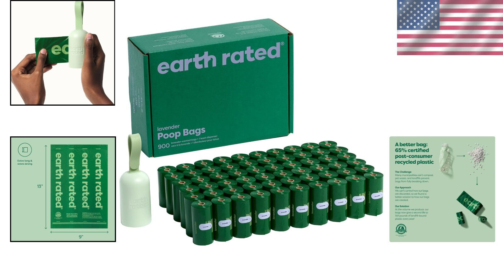 Durable Dog Poop Bag Holder with 900 Lavender Bags - Compact & Leakproof Design