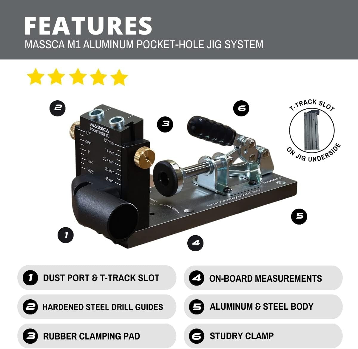 Adjustable Aluminum Pocket Hole Jig Kit M1 - Precision Woodworking Tool