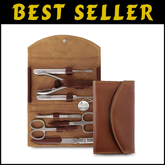 Professional Quality Stainless Steel Nail Care Set in Leather Case - 7-Pieces