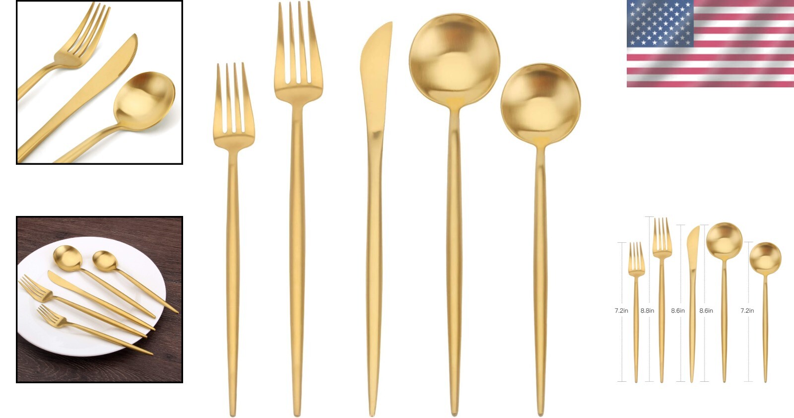 Modern 20-Piece Silverware Set in Matte Gold - Ergonomic, Elegant, Easy Care