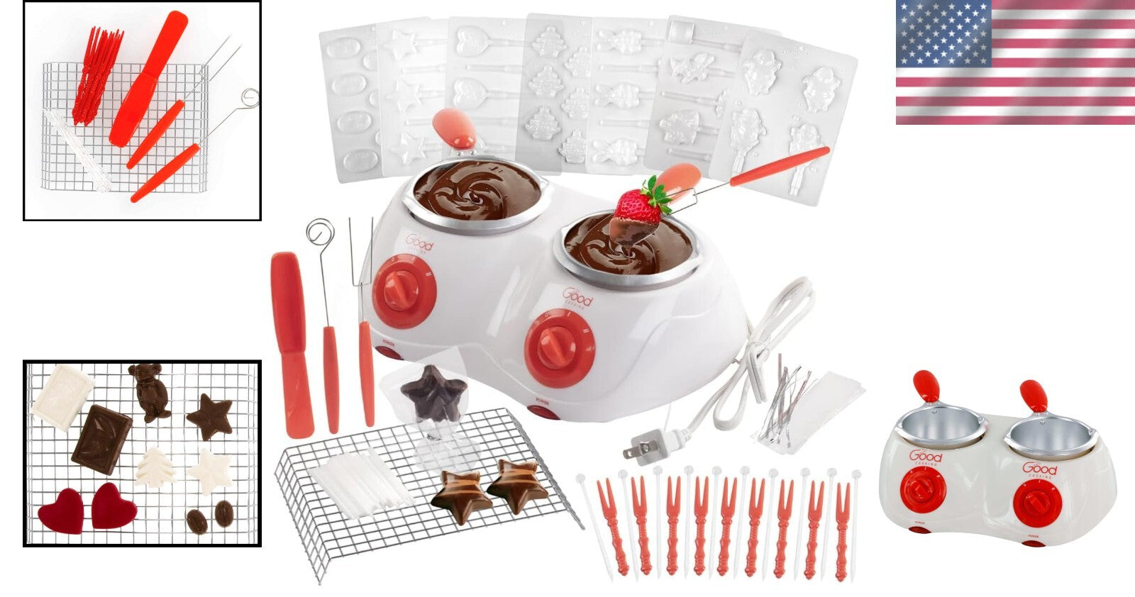 2-Cup Dual Chocolate Melting Gift Set with Molds - Ideal for Father's Day Treats