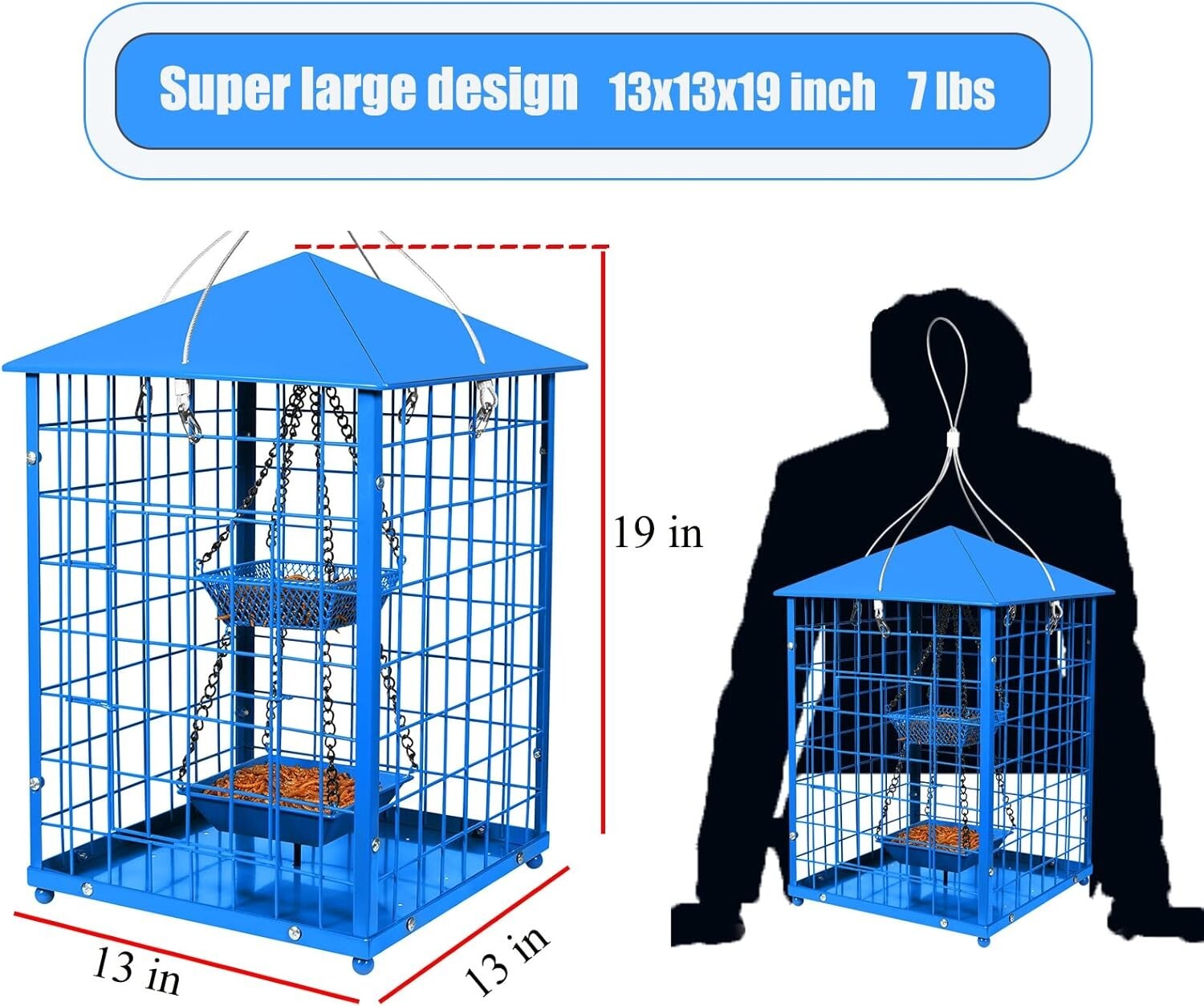 Durable Caged Bird Feeder for Bluebirds - Holds 2lbs, Includes Mealworms Cup