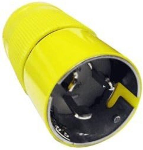 Durable Yellow 50A Locking Plug with Ribbed Grip for Marine Power Supply