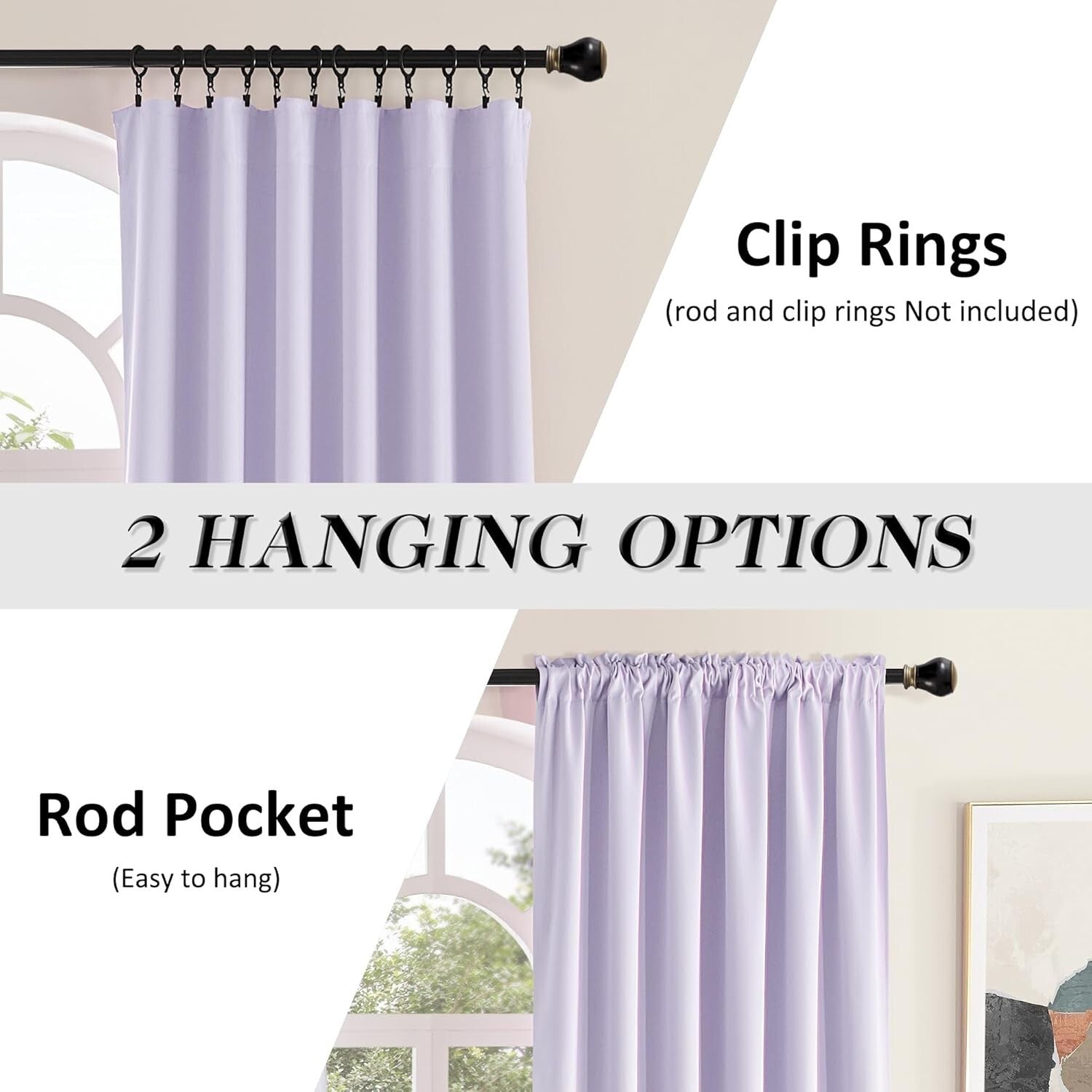 Elegant Lavender Blackout Curtain Panels - 96" Long, Ideal for Modern Home Decor