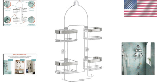 Adjustable Stainless Steel Shower Caddy with 4 Expandable Baskets for Storage
