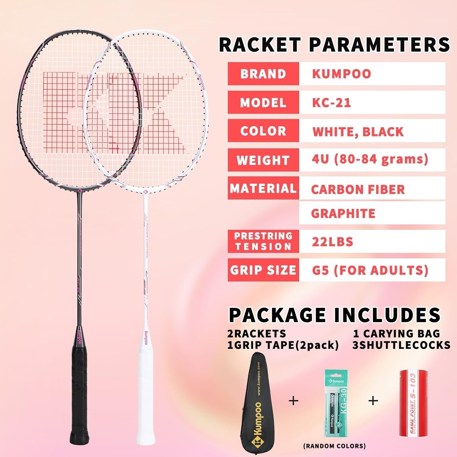 Elevate Your Game: 2 Carbon Fiber Badminton Rackets with Cover and Shuttlecocks