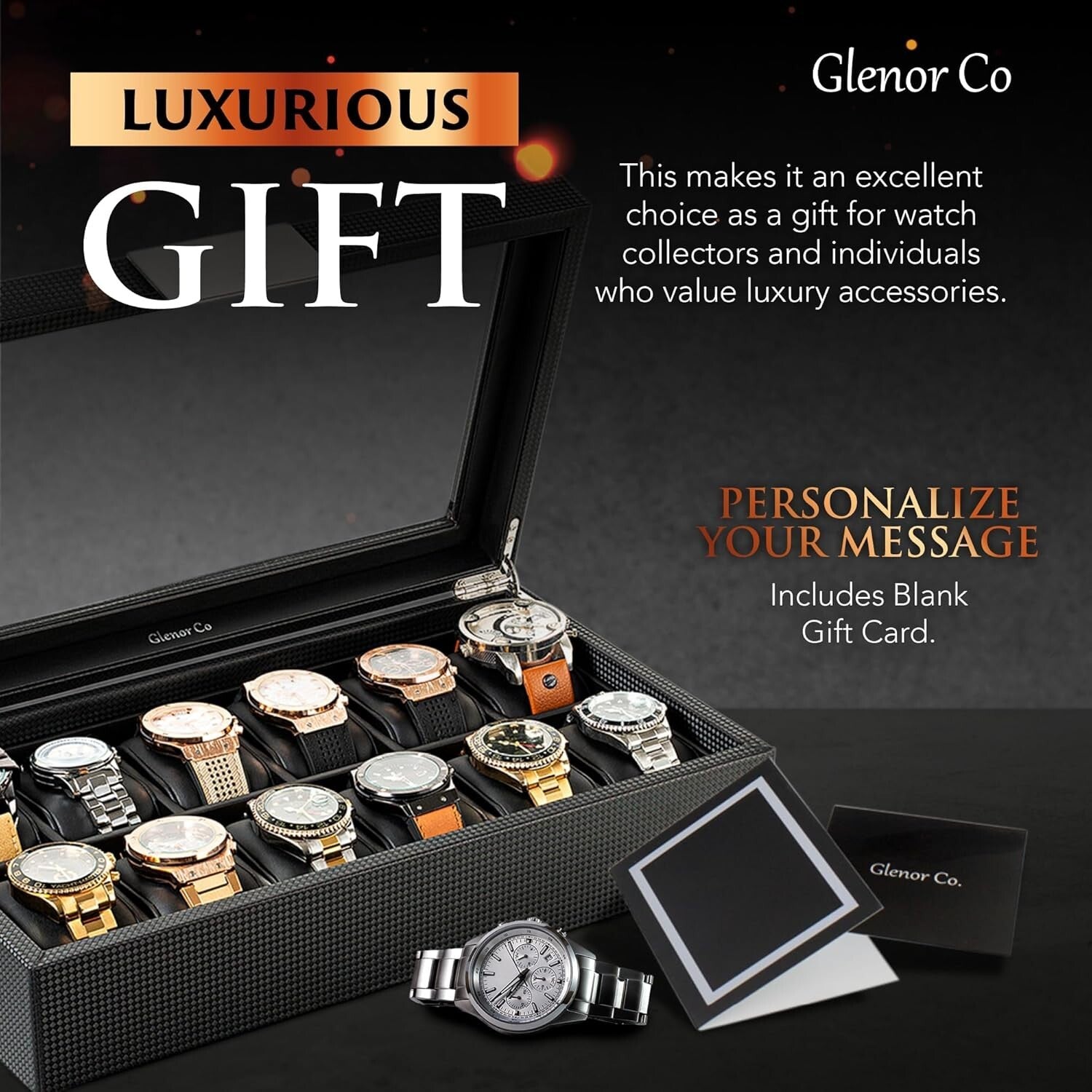 Sophisticated Men's Watch Box - 12 Slots for Luxury Timepieces in Black