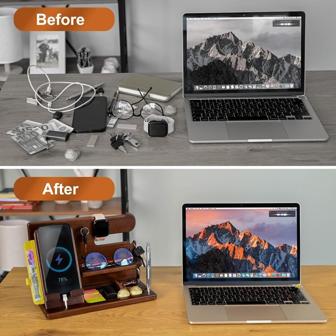 Elegant Wood Phone Docking Station & Organizer for Desk or Nightstand Gifts
