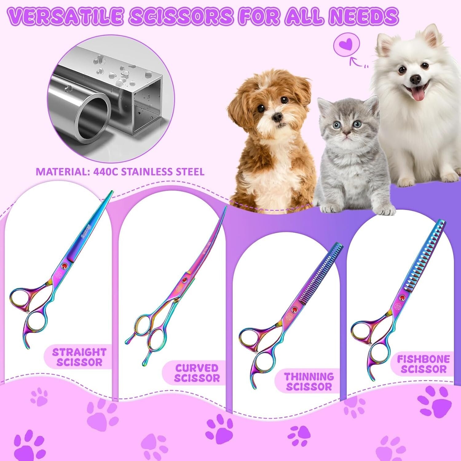 High-Quality Stainless Steel Dog Grooming Scissors Set - Ergonomic & Adjustable