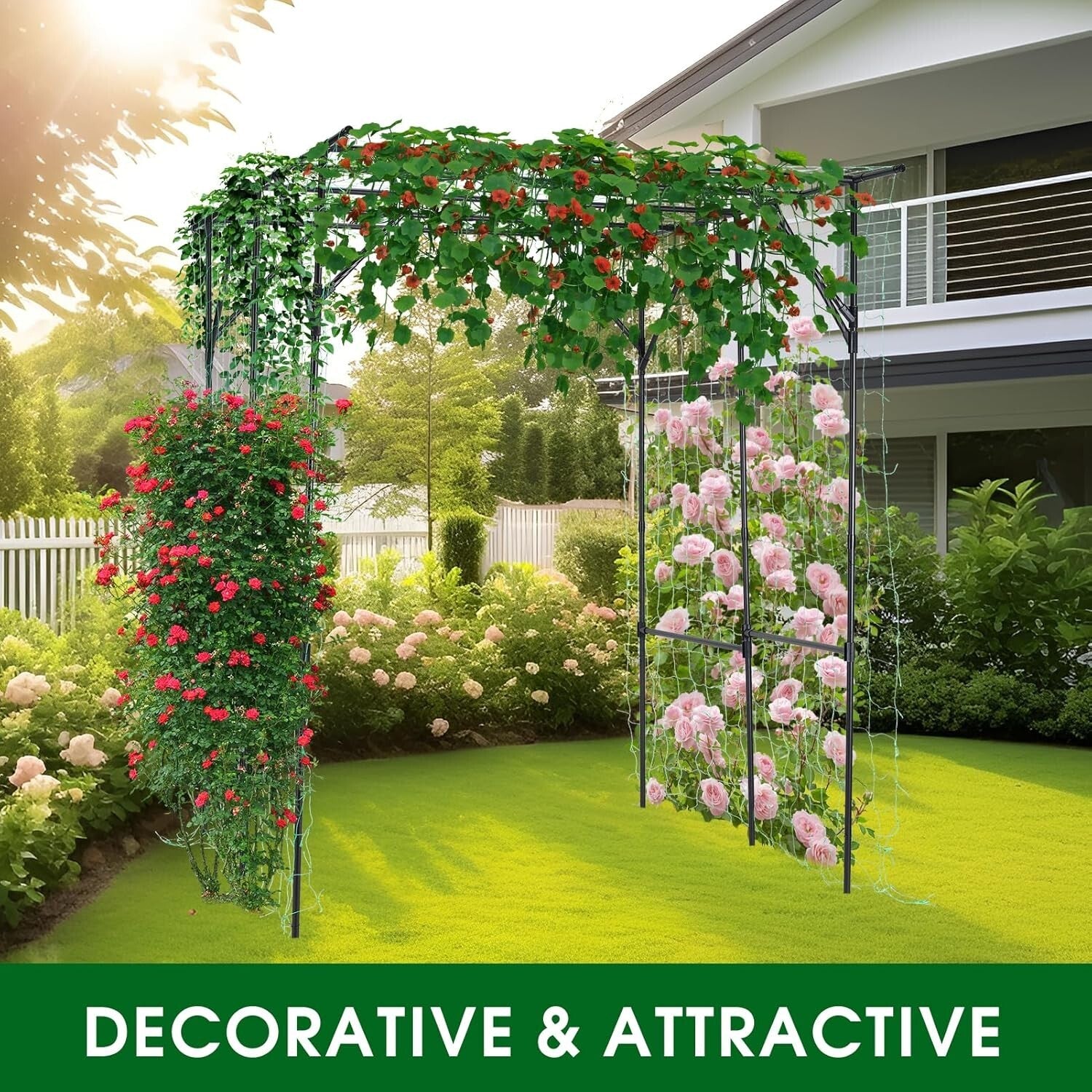 Durable Outdoor Garden Trellis - Black Pergola Frame for Climbing Plants