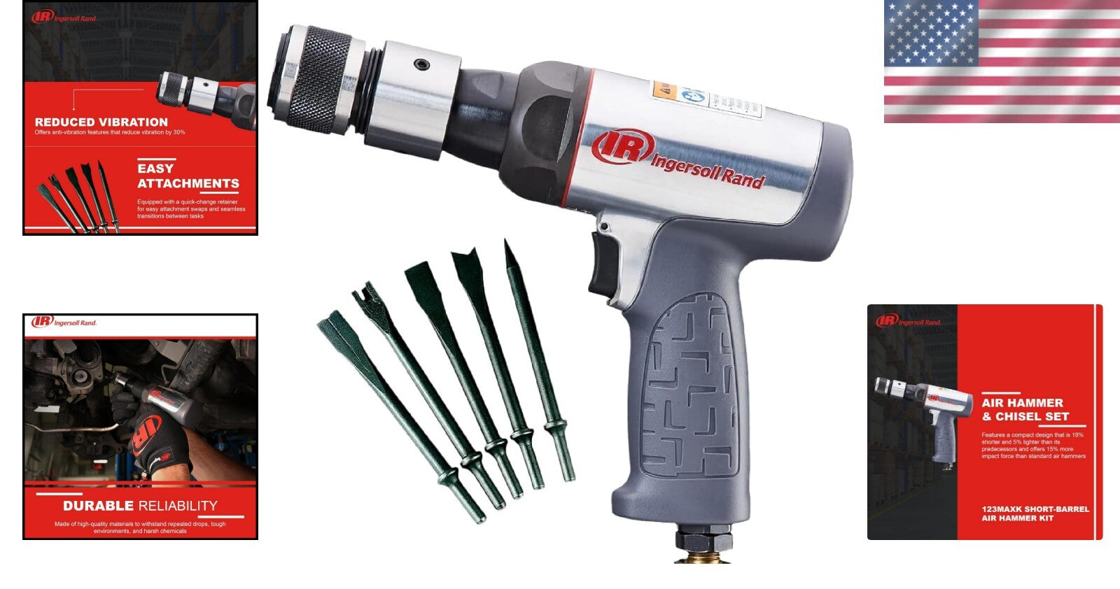Durable Air Hammer Kit with Anti-Vibration 5-Piece Chisel Set for Professionals