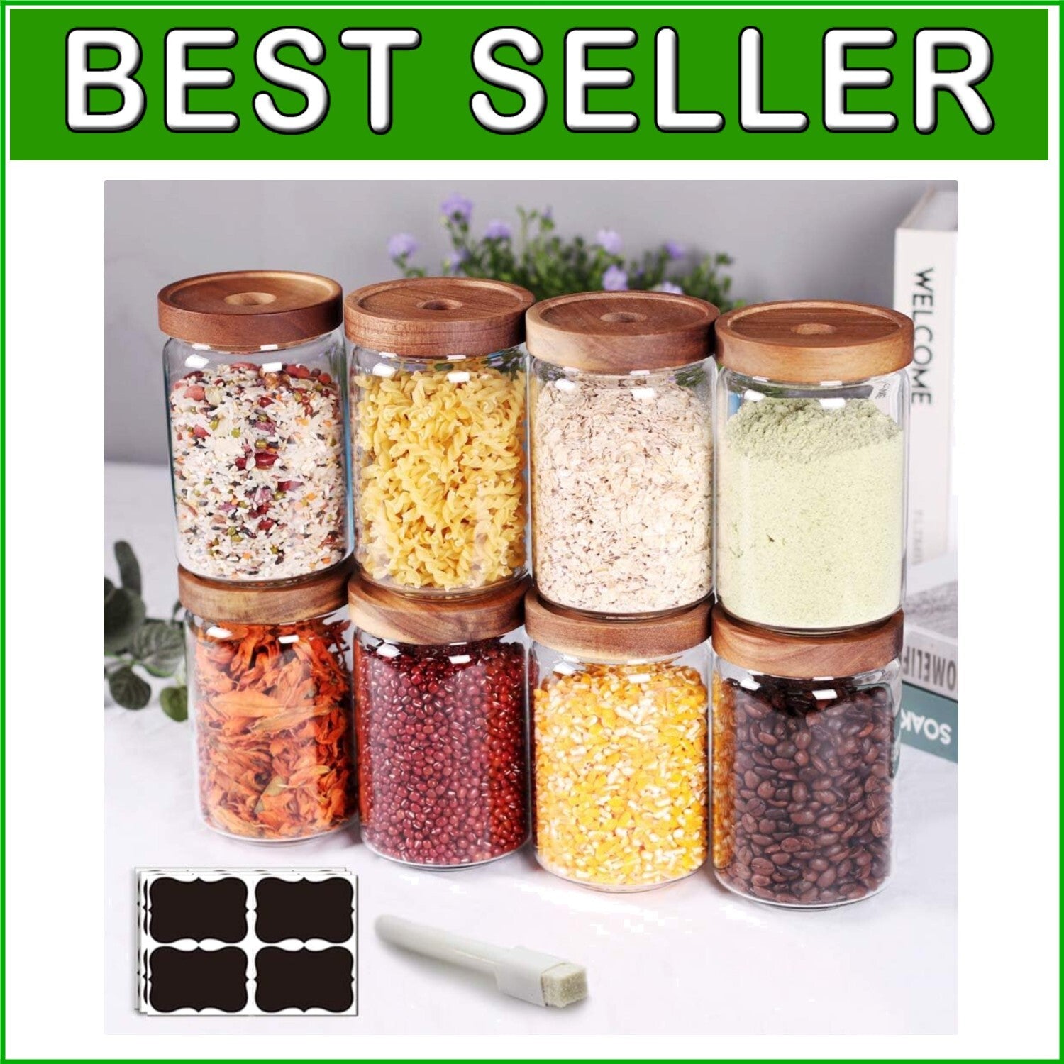 Stackable 8-Piece High Borosilicate Glass Canisters - Airtight Kitchen Storage