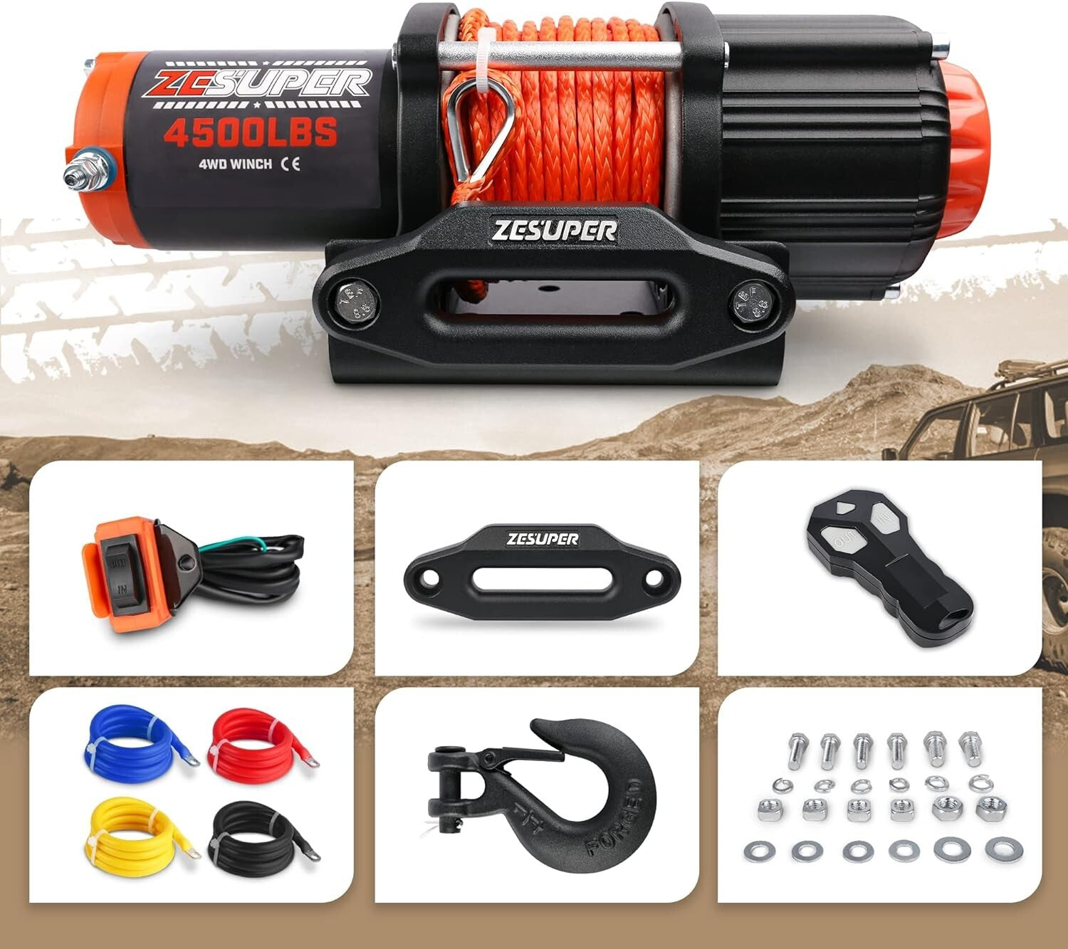 Powerful 12V Electric Winch - 4500 lbs with Wireless Control & Fairlead Kit