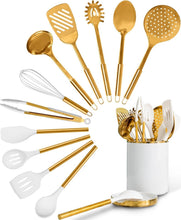 Load image into Gallery viewer, Luxury White Silicone and Gold Stainless Steel Kitchen Utensils Set – 13 Pieces
