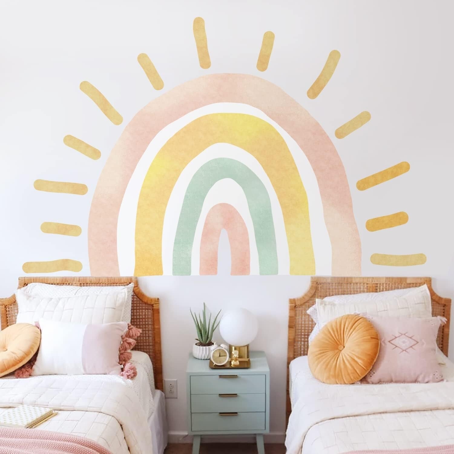 Fun Boho Rainbow Sun Wall Decals, Ideal for Kids' Playroom or Nursery Decor