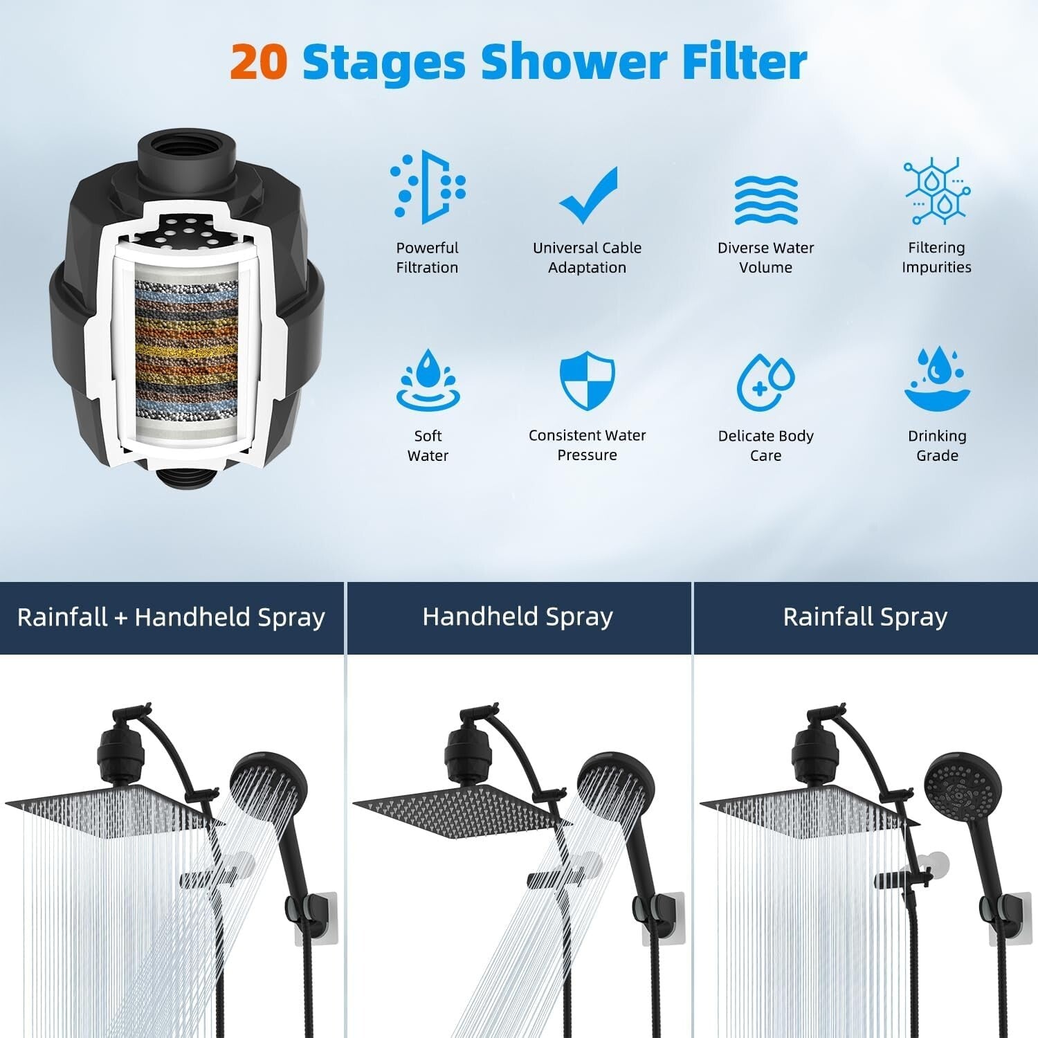 Premium 16'' Adjustable Arc Shower Arm with 12'' Square Rainfall Shower Head