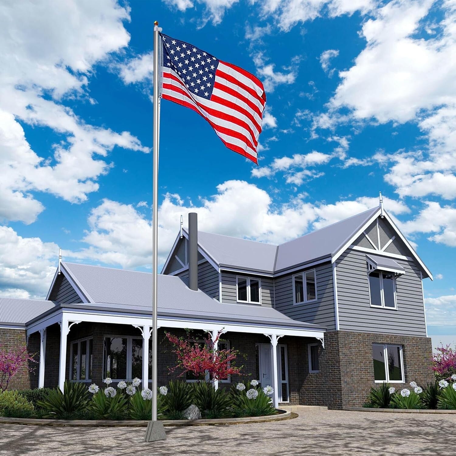 Durable 30FT Aluminum Flagpole with 3'x5' American Flag - Fly 2 Flags Easily