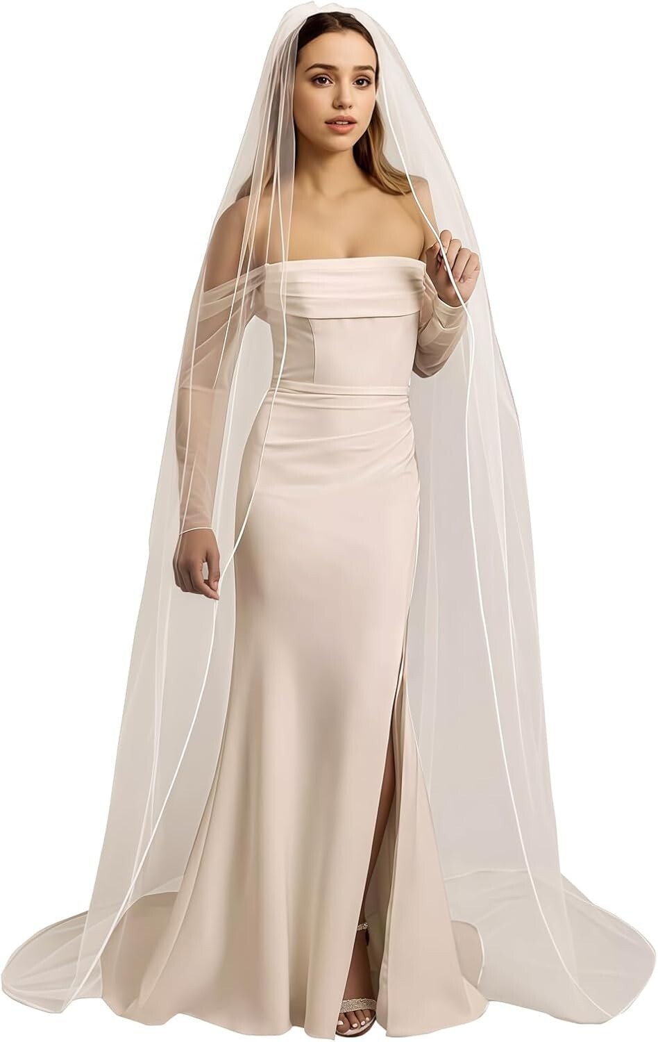 Lightweight Beaded Edge Bridal Veil - 1 Tier Fingertip Style for Elegant Brides