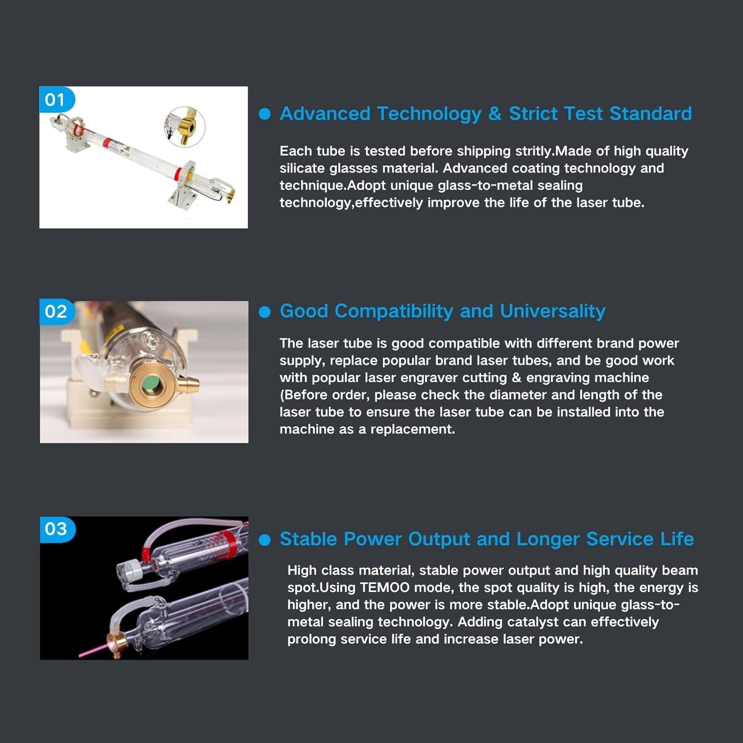 Efficient 90W Glass Laser Tube with Preconnected Ports, 1250mm Long, 80mm Wide
