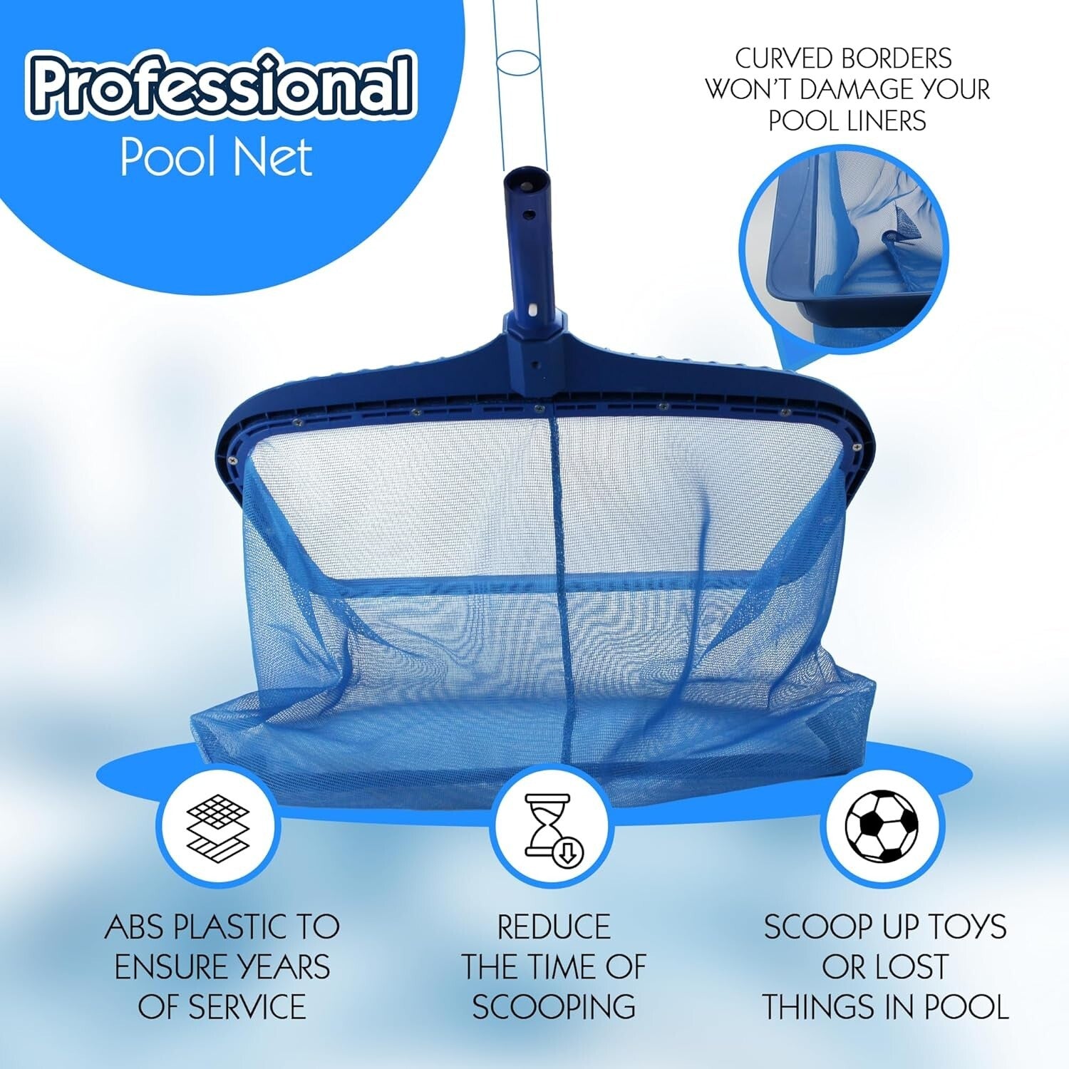 Efficient Pool Cleaner - Heavy-Duty Rake & Fine Mesh Net for Easy Debris Pickup