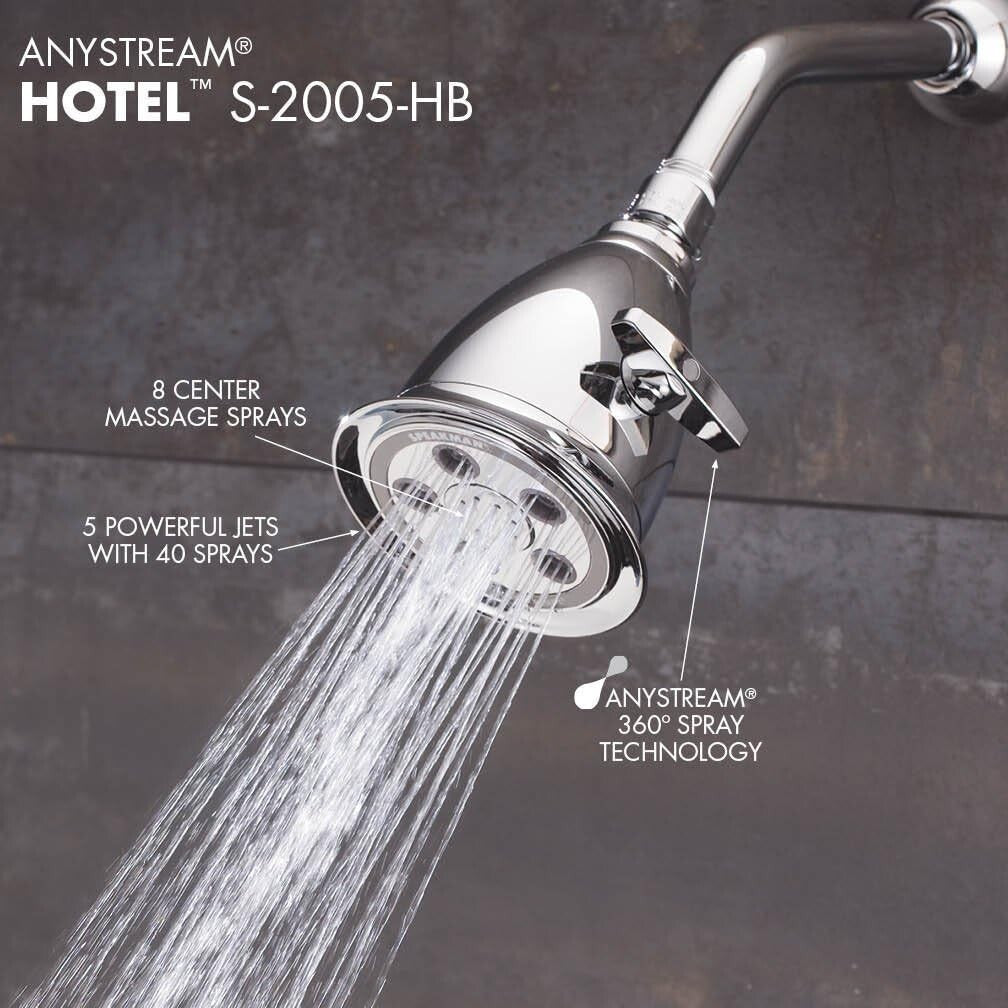 Adjustable 2.5 GPM Hotel Shower Head - Anystream Massage Technology in Chrome