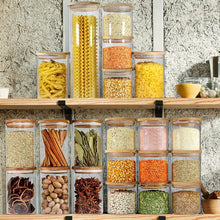 Load image into Gallery viewer, Stackable 6-Pack Airtight Glass Canisters with Durable Wood Lids - 27oz Each