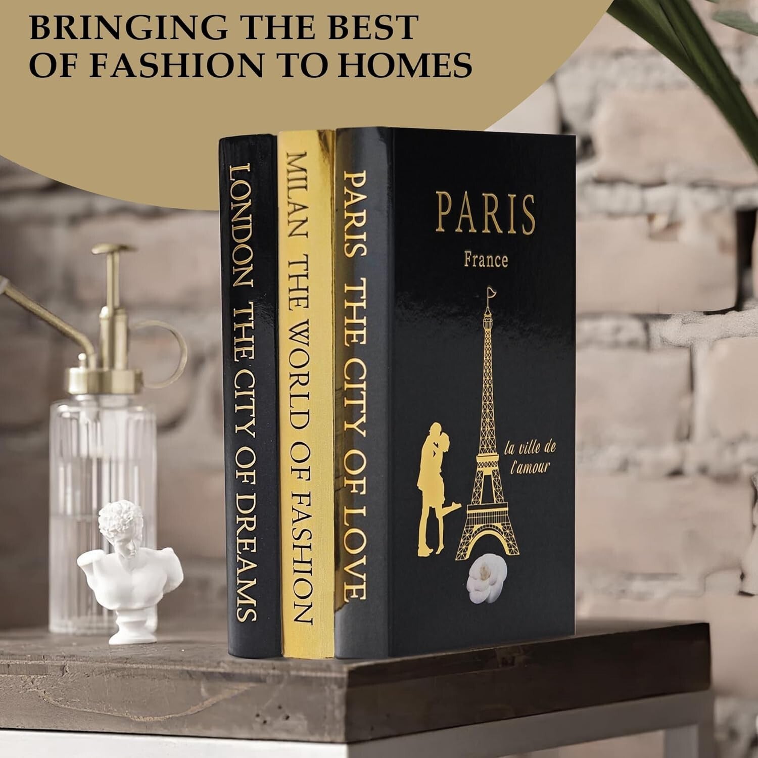 Stylish Decorative Book Set of 3 with Gold Accents - Perfect for Gift Giving