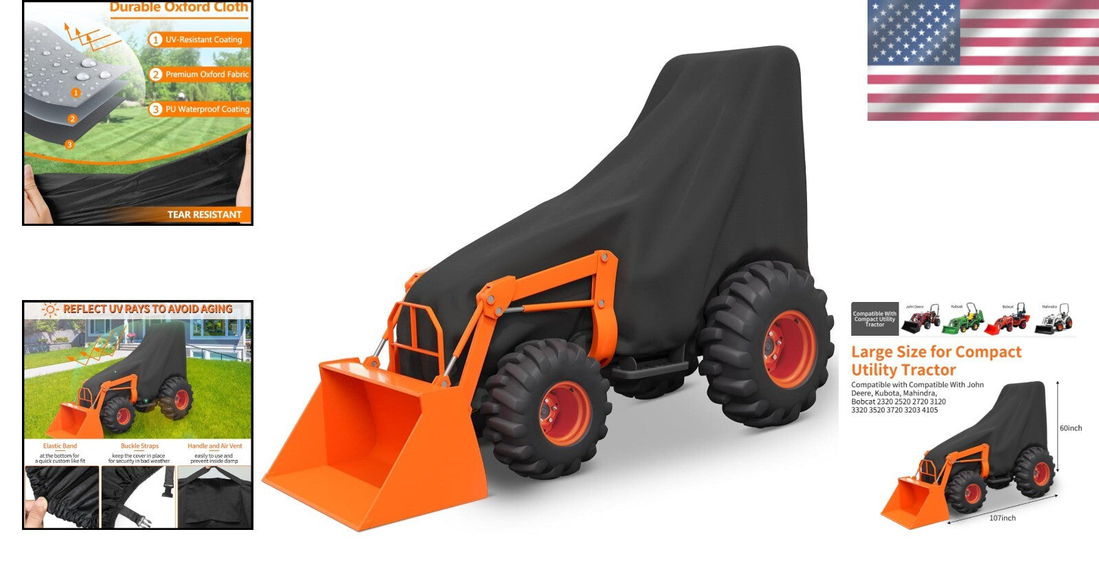 Heavy Duty Waterproof Tractor Cover for Compact Utility Tractors - Universal Fit