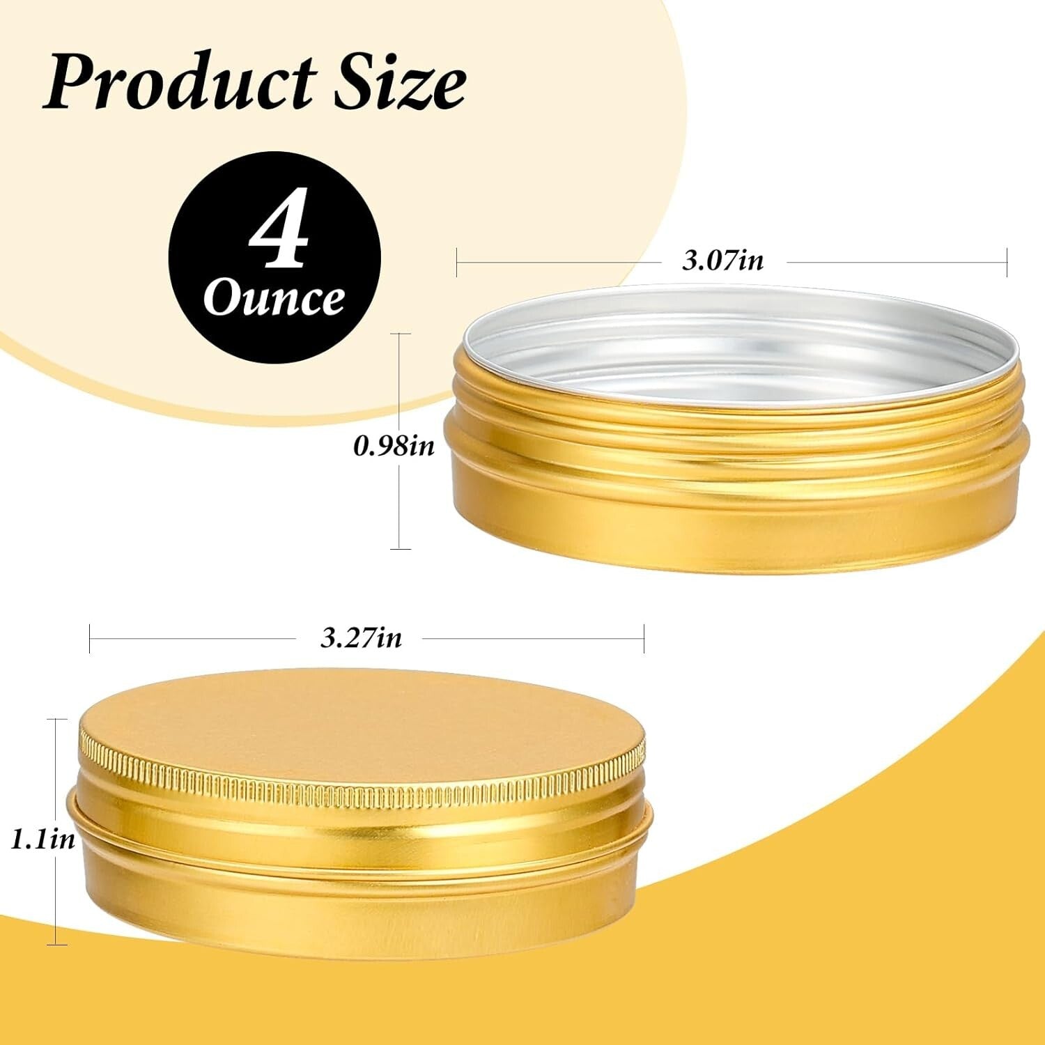 Durable Round 4 oz Aluminum Tins – Eco-Friendly Screw-Top Containers, 50 Pack