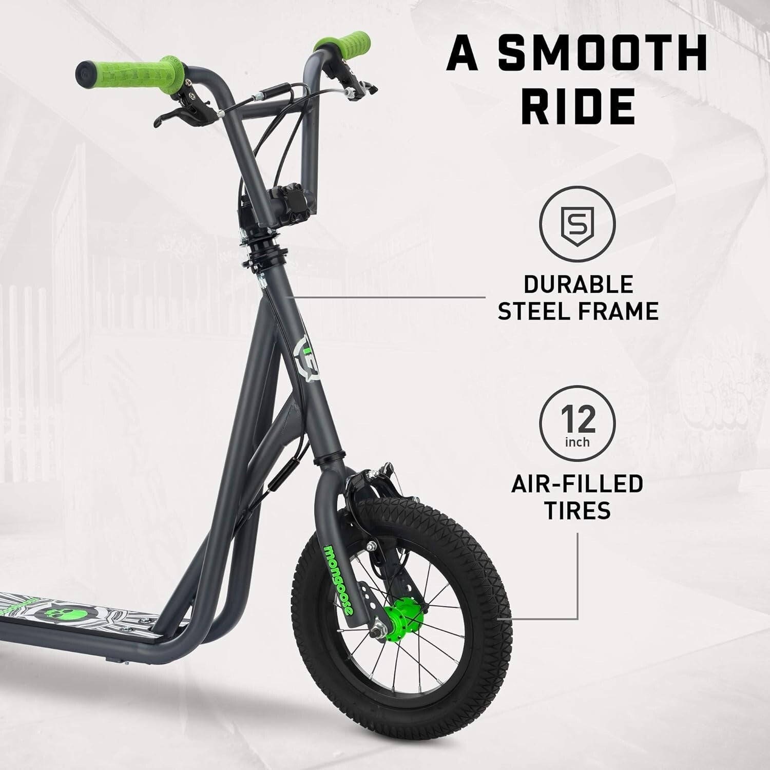 Youth Kick Scooter with 12-Inch Tires & Rear Axle Pegs - Fun Outdoor Ride