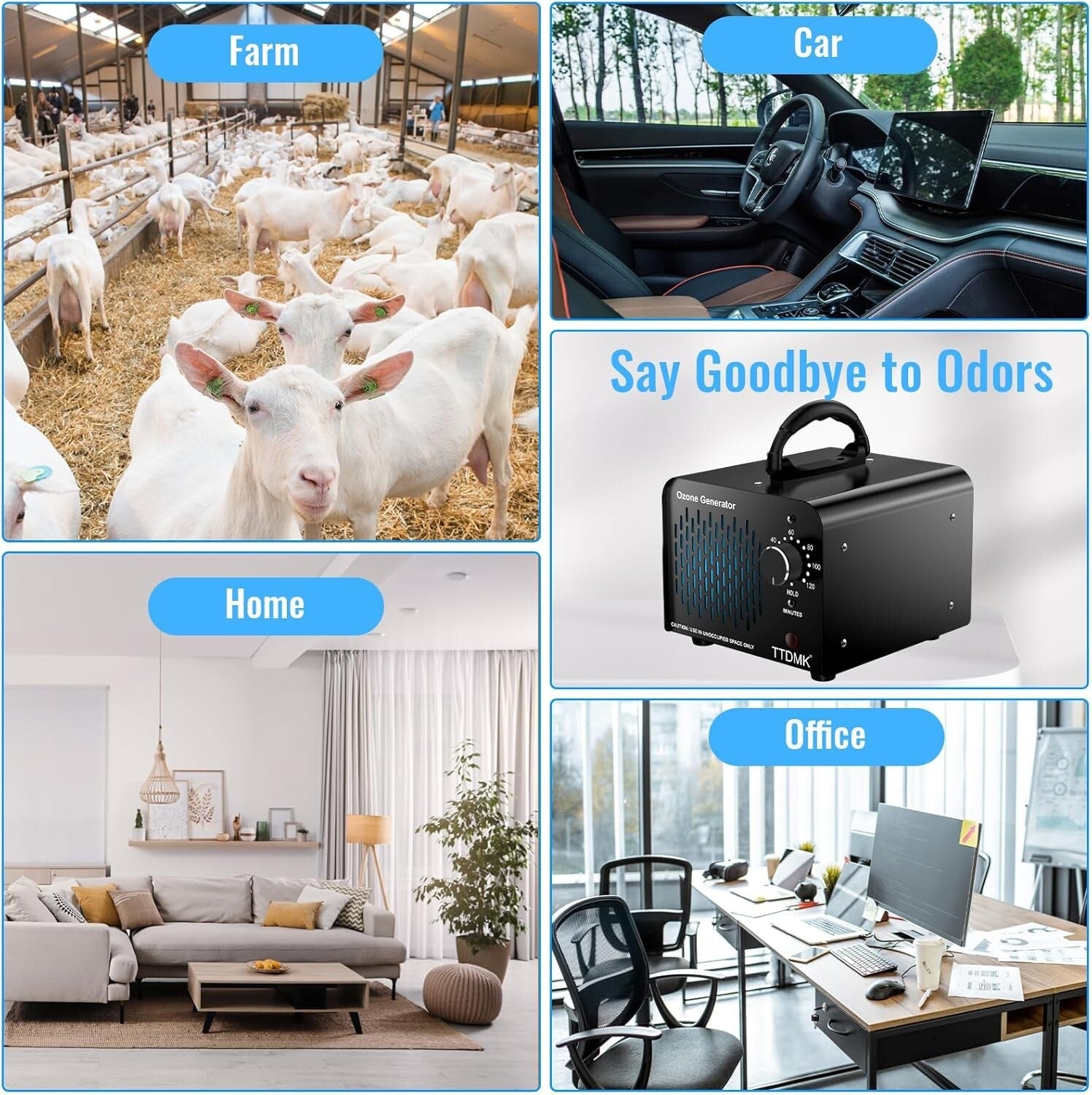 Durable Black Ozone Generator - 58,000mg/h for Smoke, Pet, and Air Quality