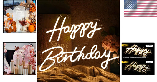 Warm White Neon Birthday Sign with Quick Install - Perfect for All Celebrations