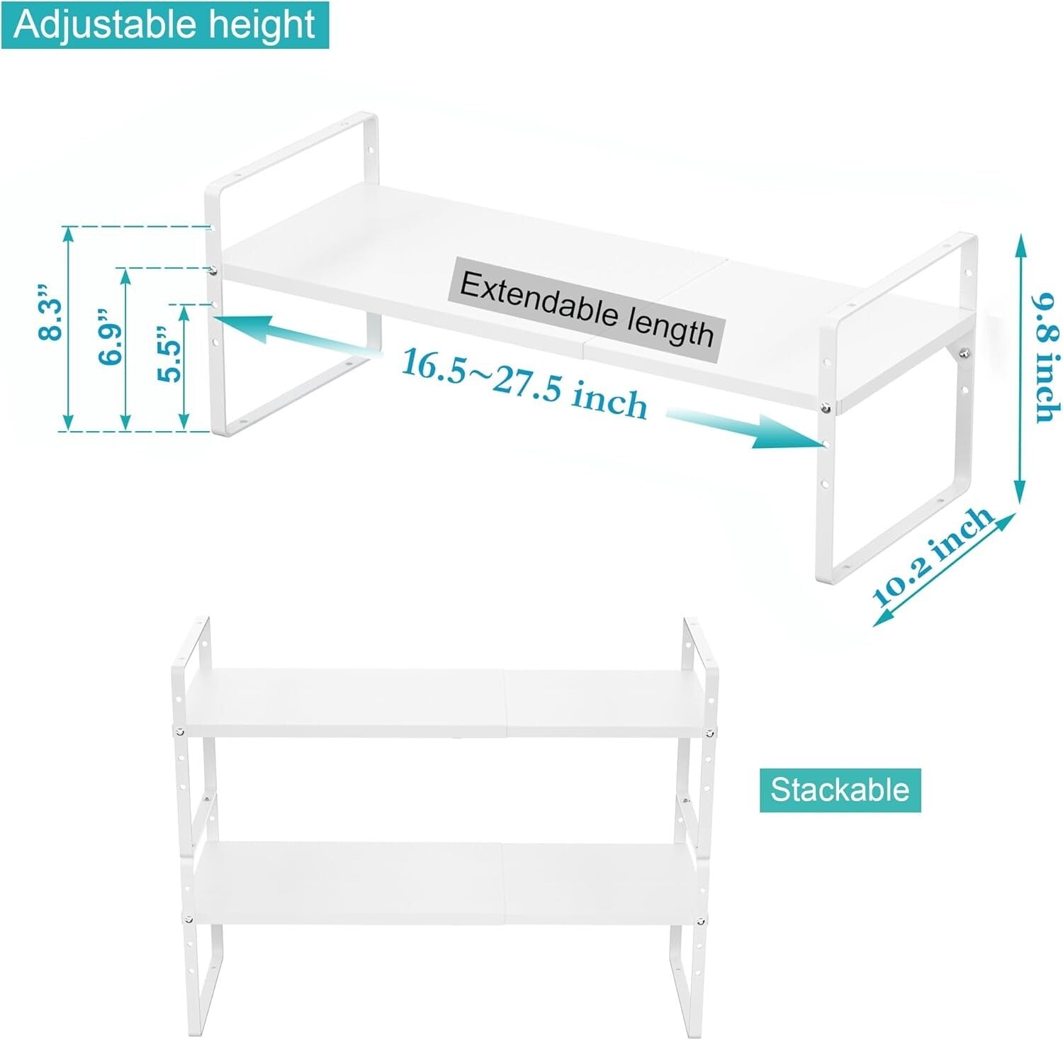 Expandable 2-Pack Heavy-Duty Steel Kitchen Organizer Rack - Adjustable Design
