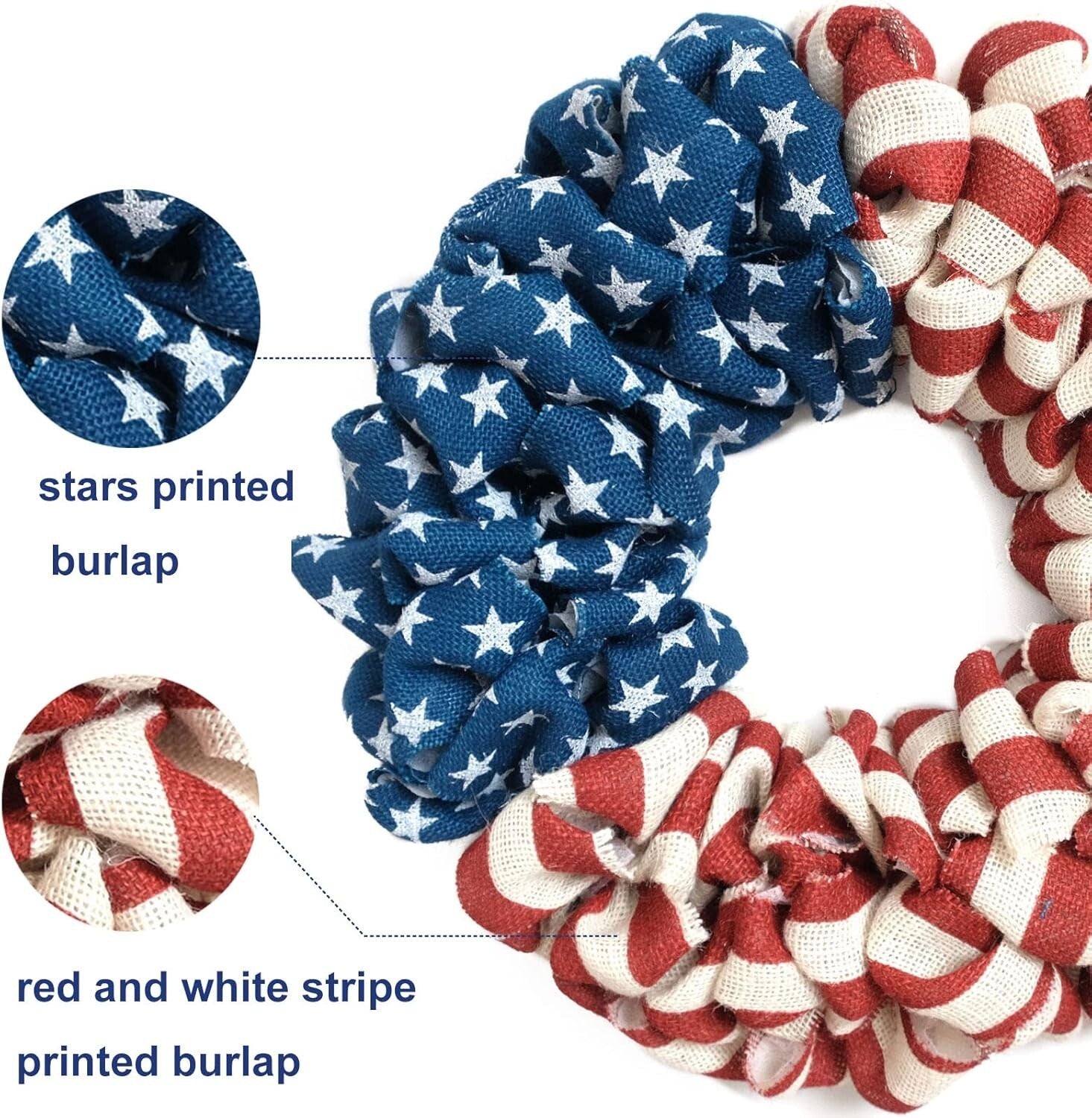 20-Inch Patriotic Burlap Wreath – Handcrafted 4th of July & Memorial Day Decor