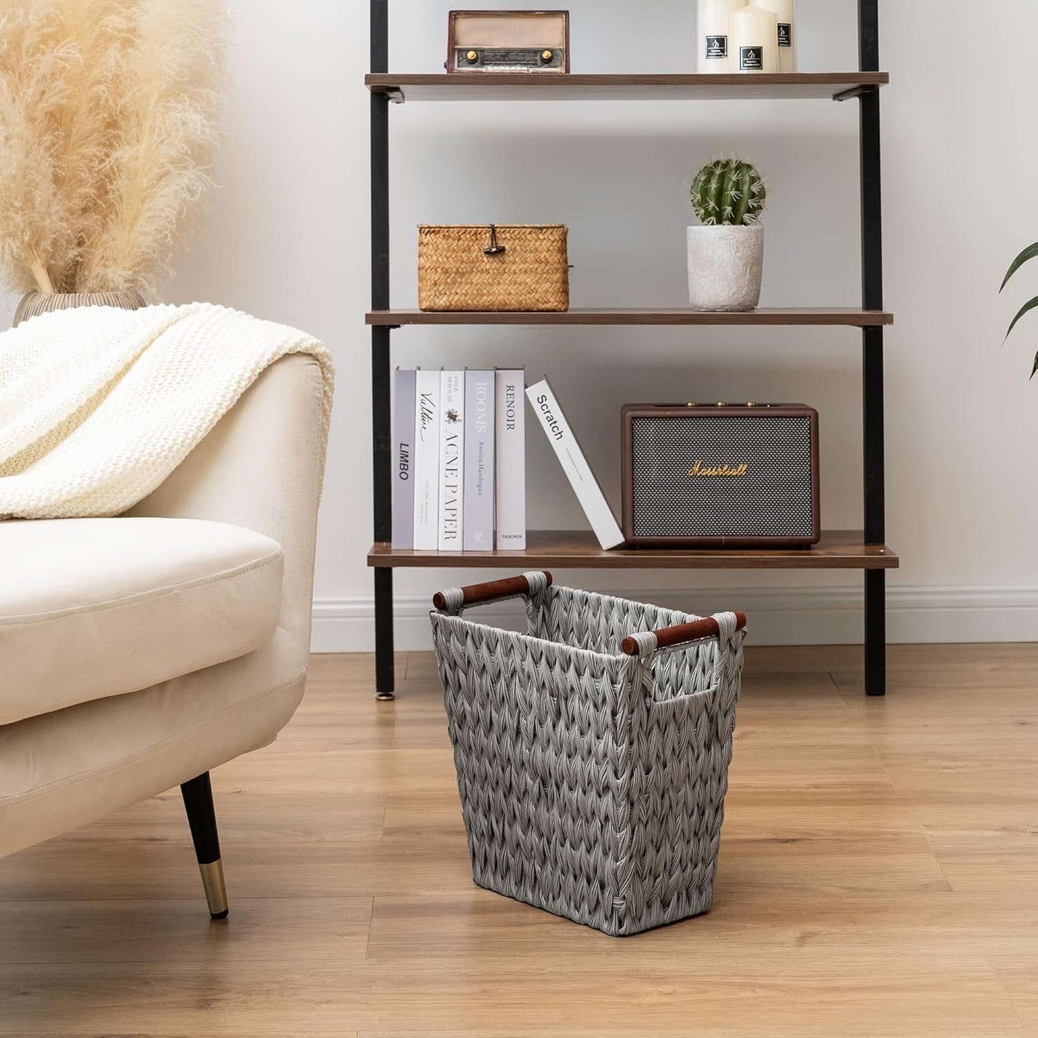 Stylish Handwoven Wicker Basket Trash Cans - Gray, 5 Gallon Capacity