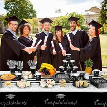 Load image into Gallery viewer, 700pcs Graduation Party Supplies - Stylish Black &amp; Silver Plates &amp; Napkins