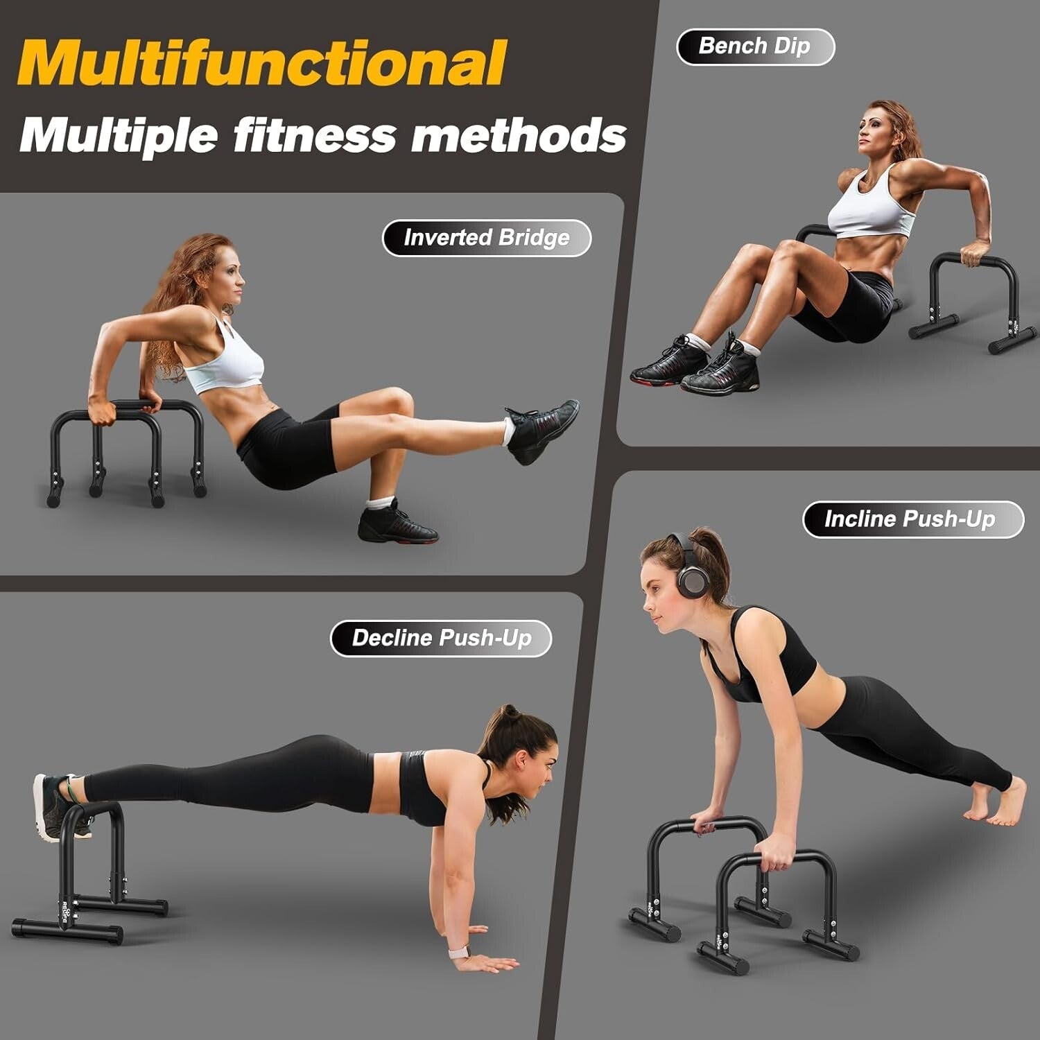 Adjustable Height Dip Bar Station - Fitness Workout Equipment for Home Training