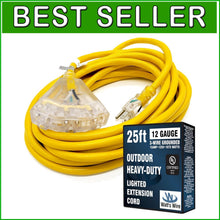 Load image into Gallery viewer, Powerful 25 ft Heavy Duty Extension Cord - 15 Amps, Corrosion &amp; Fire Resistant