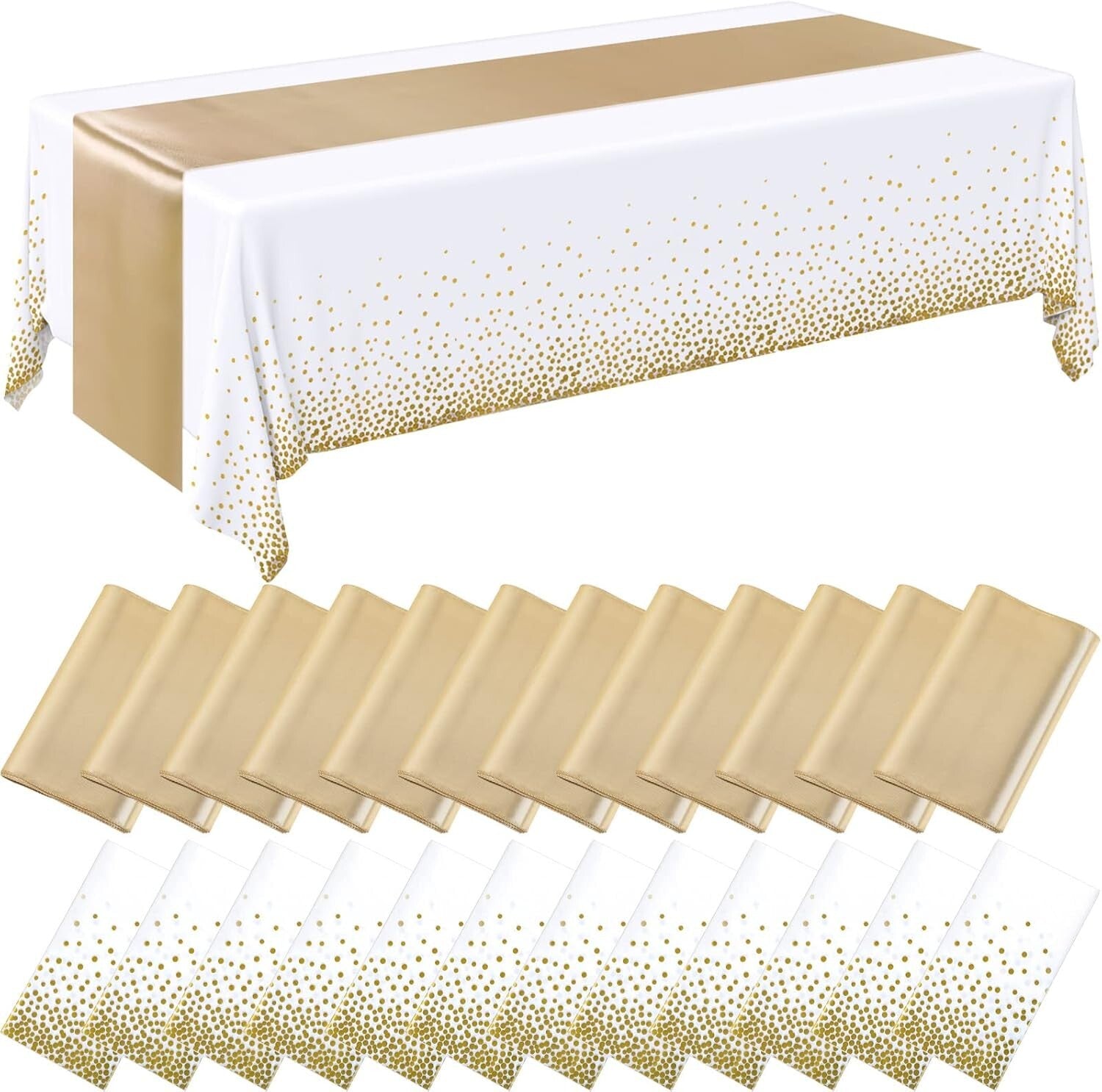 Elegant 24-Pack White and Gold Disposable Tablecloths & Runners for Celebrations