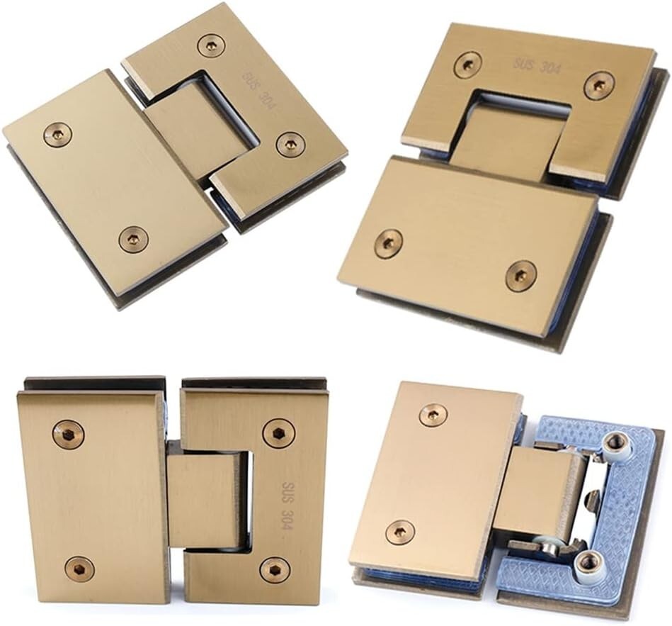 Heavy-Duty 180 Degree Brushed Gold Glass Door Hinges - 2 Pack, 120 lbs Capacity