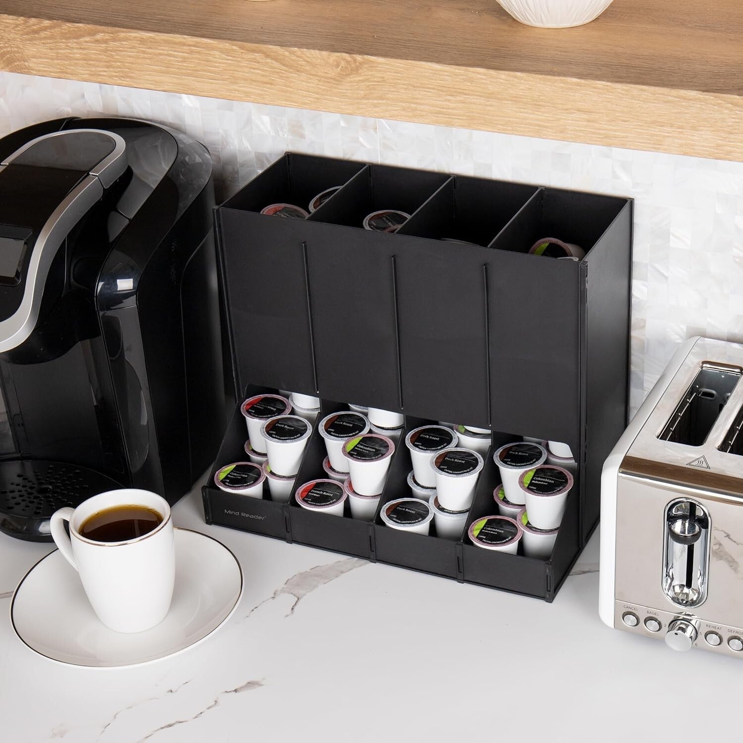 4-Compartment Coffee Pod Dispenser - Sleek 120-Pod Organizer for Breakrooms