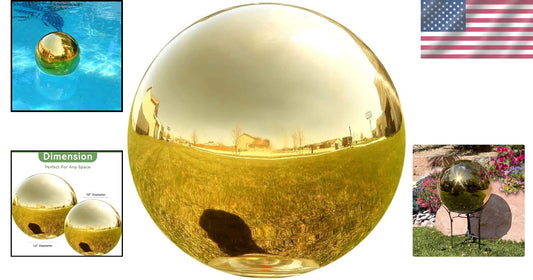 Captivating 10” Shiny Gold Mirror Ball - Reflective Stainless Steel for Gardens