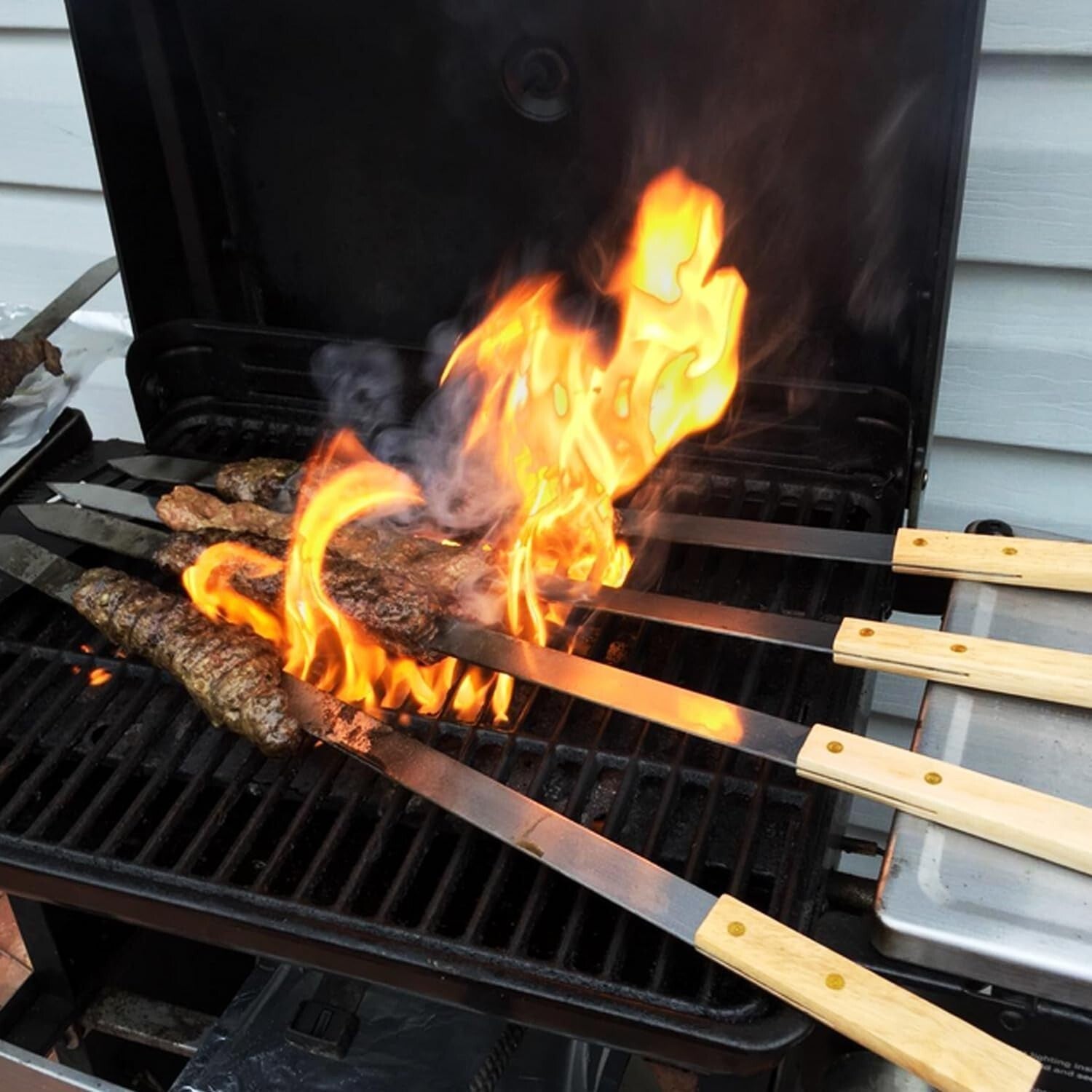 Eco-Friendly Stainless Steel BBQ Skewers with 1 Inch Wide Flat Design - Set of 7