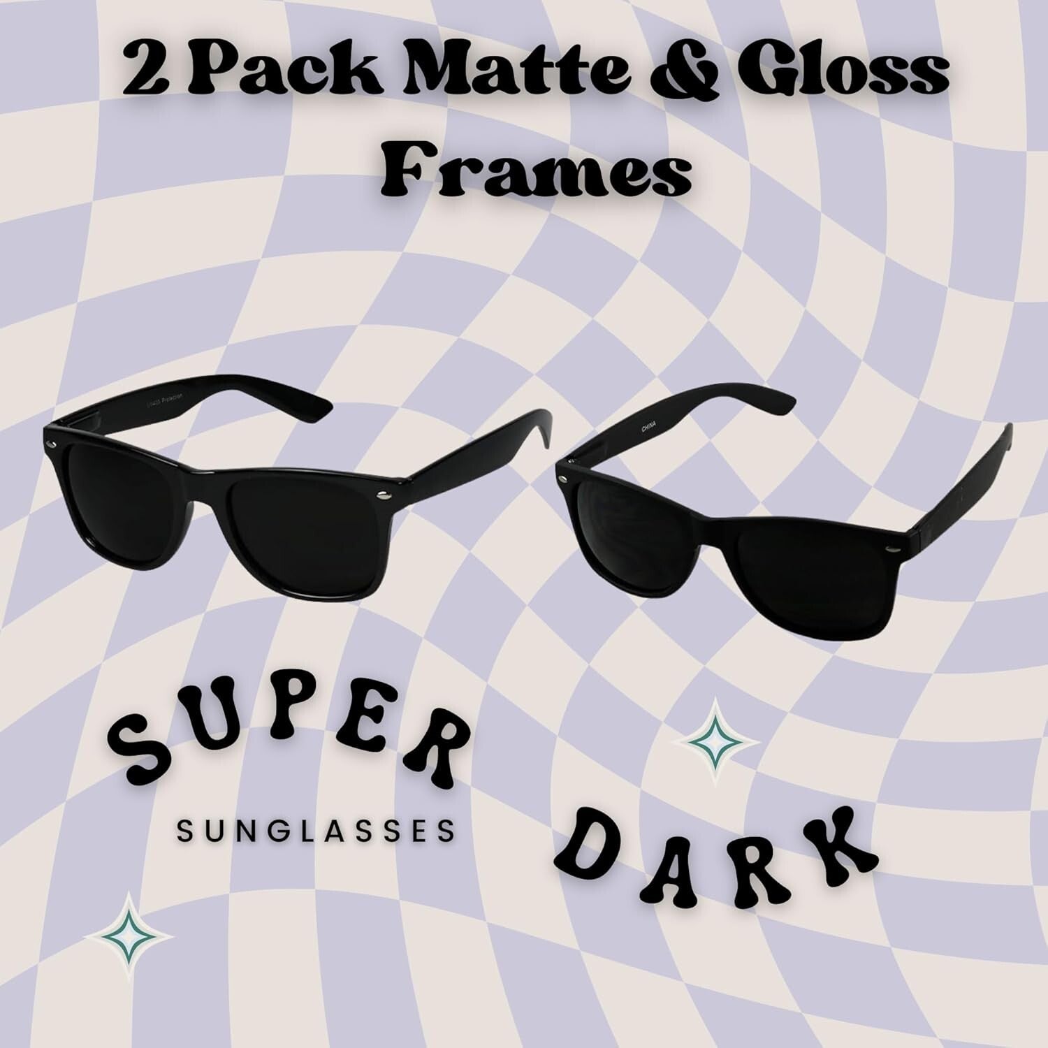 2-Pack Retro UV400 Sunglasses - 80s Inspired Black Shades for Eye Protection