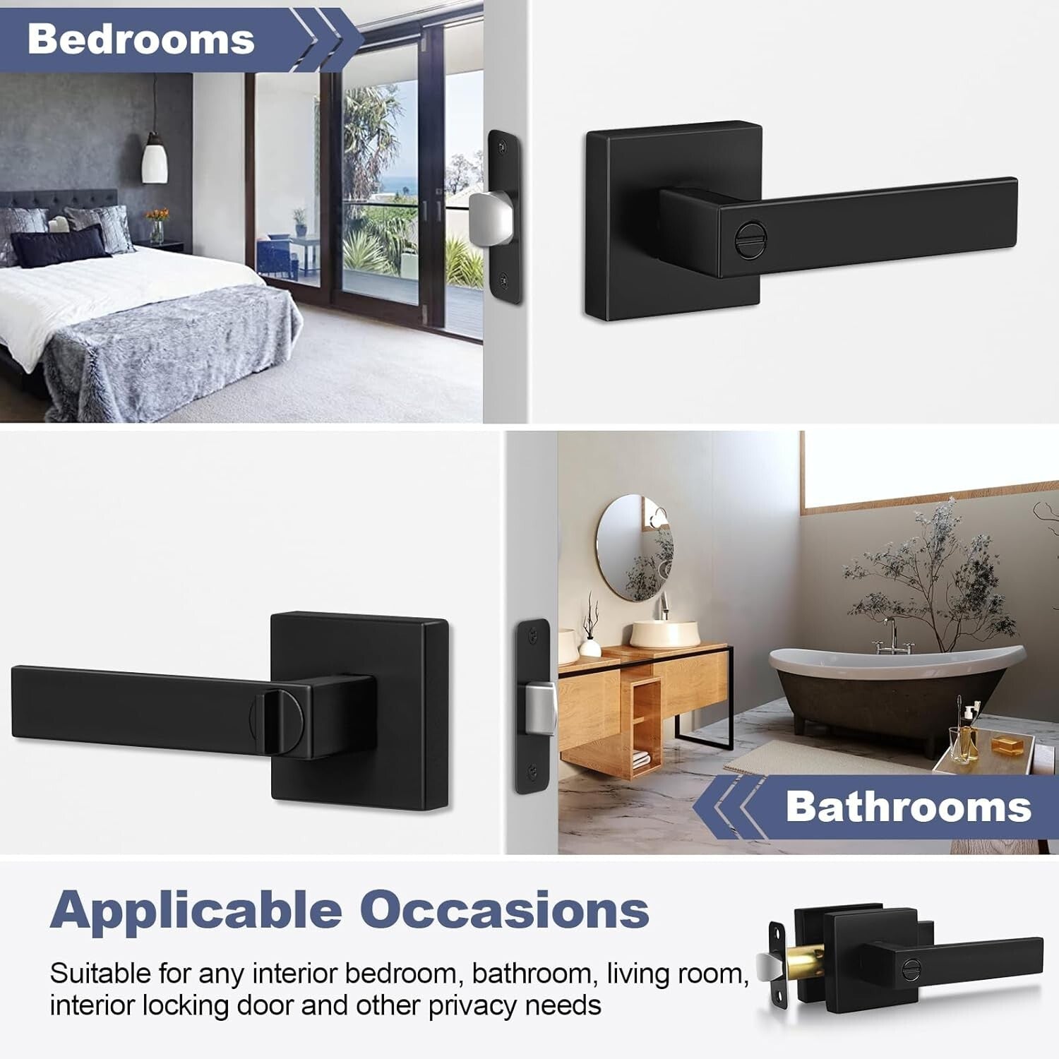 Elegant 5-Pack Black Door Levers with Lock - Durable Zinc Alloy for Modern Homes