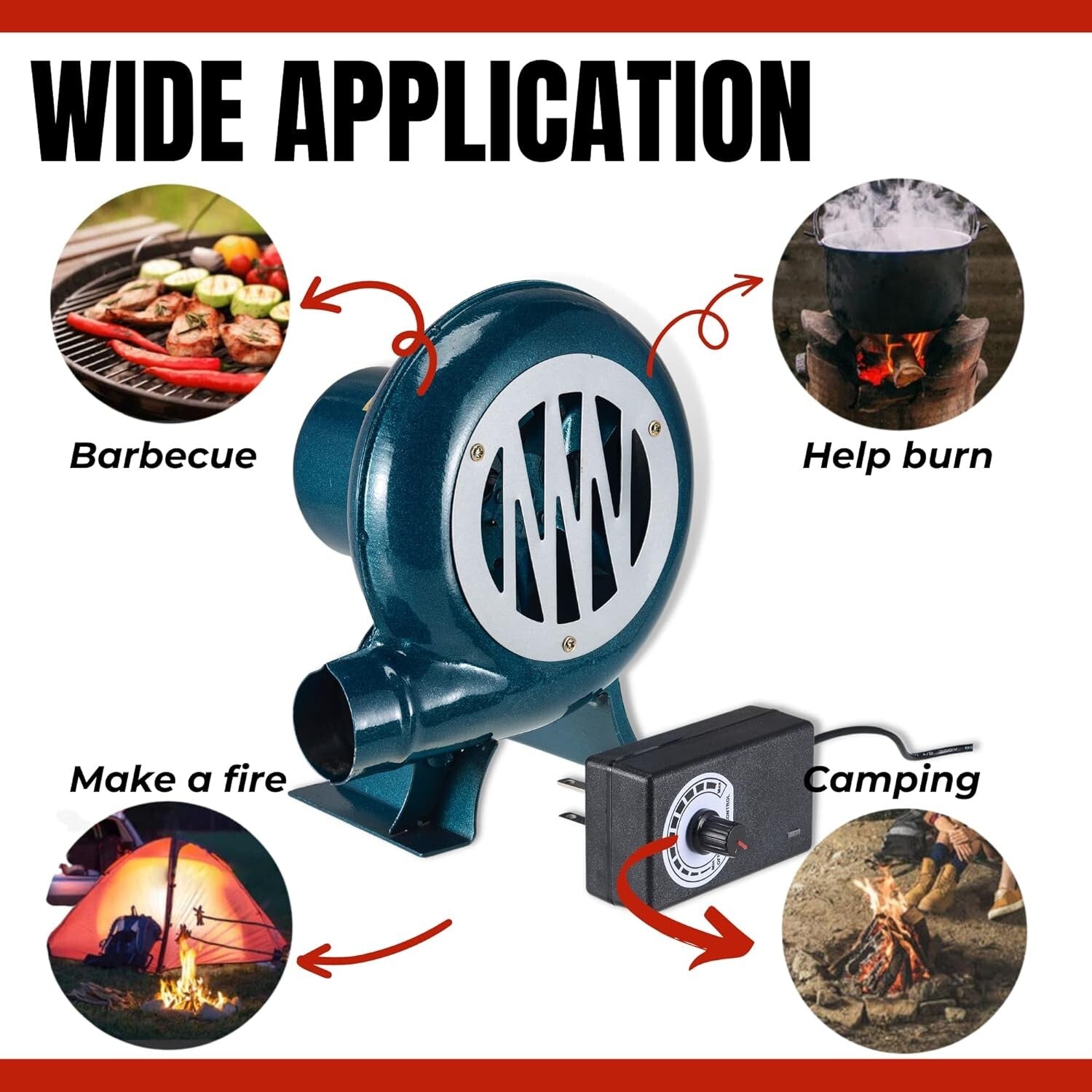 Electric BBQ Blower Fan with Variable Speed Control - Charcoal Starter 110V