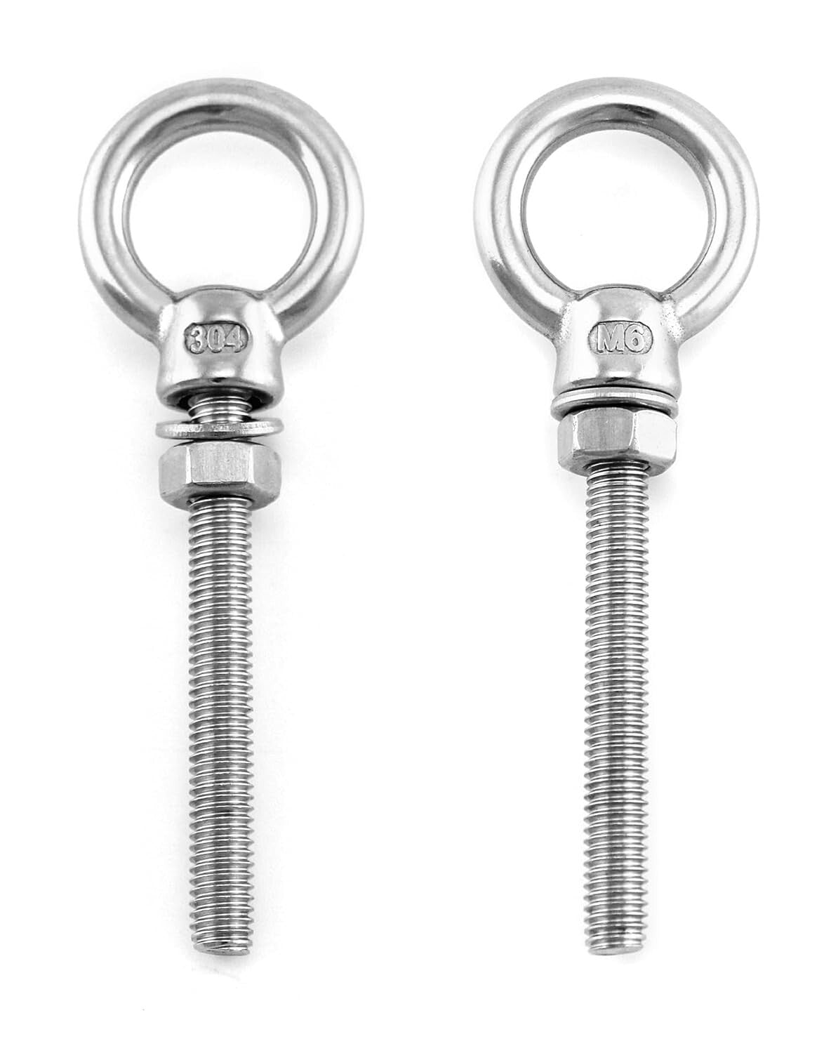 Marine-Grade 1/4" x 2" Long Stainless Steel Eyebolts with Nuts - 50 Count
