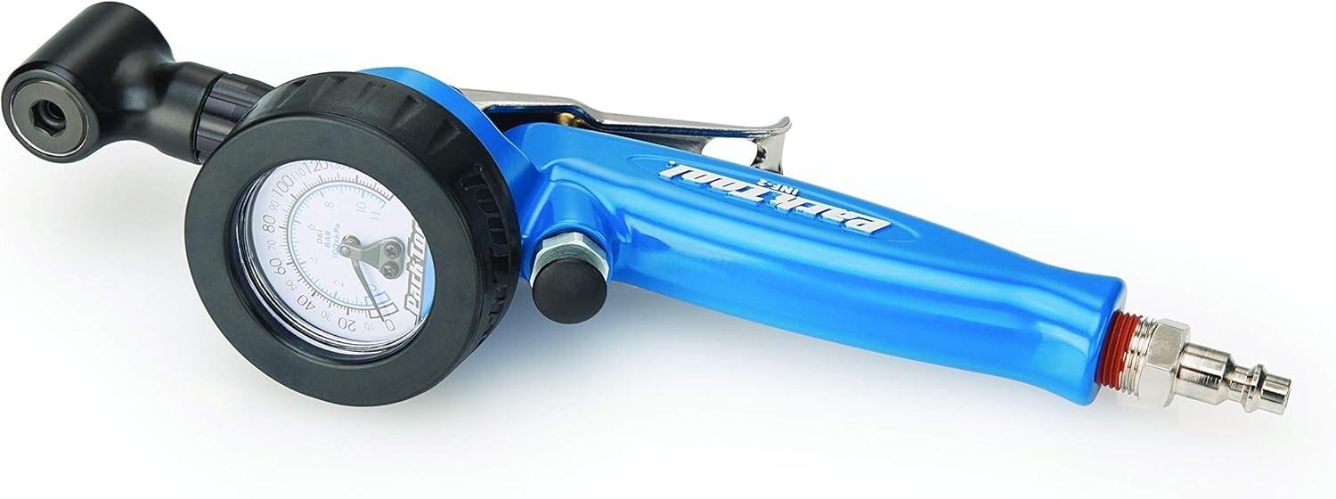 Efficient Blue Bicycle Shop Inflator – Lightweight, Durable, and Rebuildable